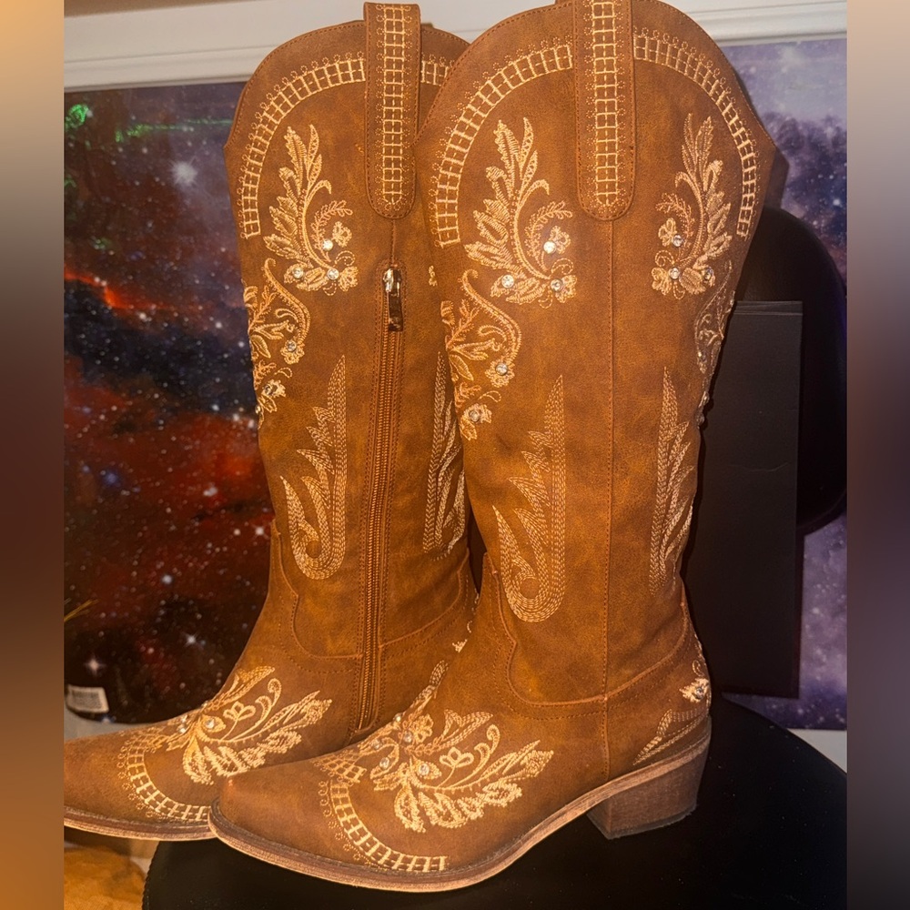 Faux Leather 7.5 above calf Boots.
